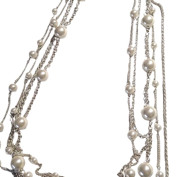 Vintage Style Multi-Strand Faux Pearl & Chain Link Necklace NWOT - Picture 6 of 15